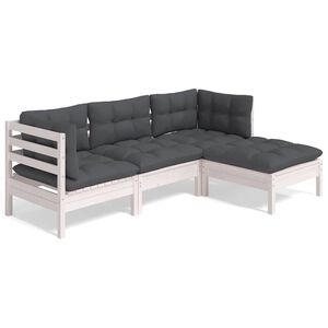 vidaXL Salon de jardin 4 pcs avec coussins blanc bois de pin