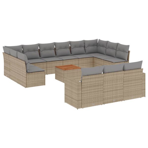 vidaXL Salon de jardin avec coussins 14 pcs beige r&eacute;sine tress&eacute;e
