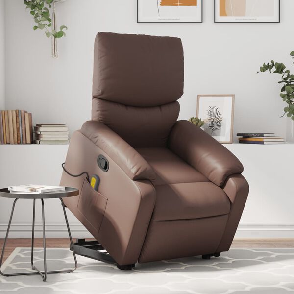 vidaXL Fauteuil inclinable de massage Marron Similicuir