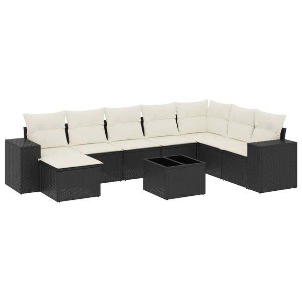 vidaXL Salon de jardin 9 pcs avec coussins noir r&eacute;sine tress&eacute;e