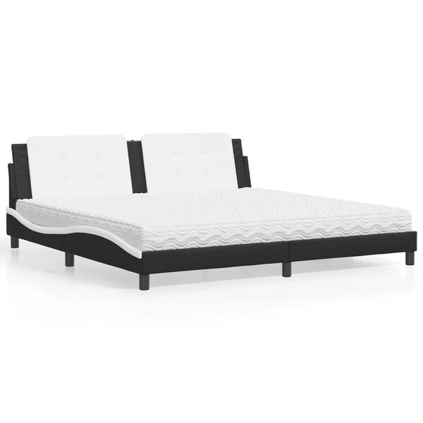 vidaXL Lit avec matelas Zadar noir et blanc 200x200 cm similicuir