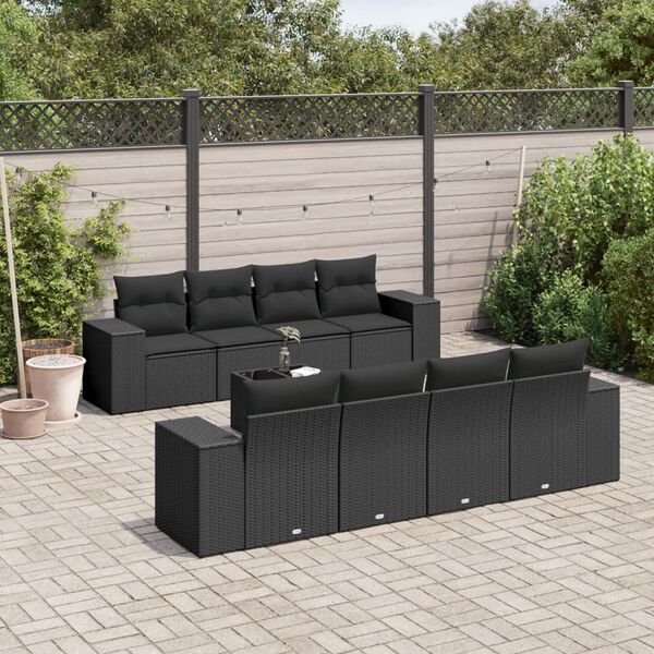 vidaXL Salon de jardin 9 pcs avec coussins noir r&eacute;sine tress&eacute;e