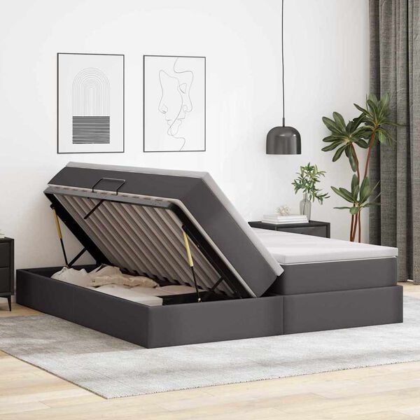 vidaXL Lit avec rangement et matelas avec matelas Gris 200 x 200 cm