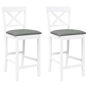 vidaXL Tabourets de bar avec coussins (lot de 2) en bois massif blanc et caoutchouc