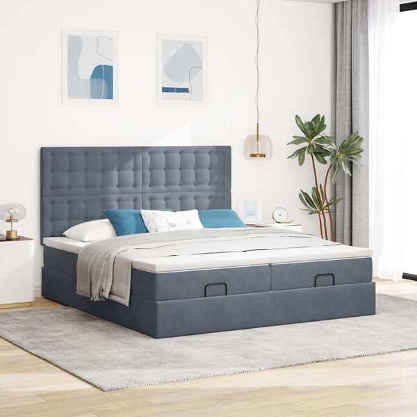 vidaXL Cadre de lit ottoman avec matelas gris fonc&eacute; 200x200 cm velours
