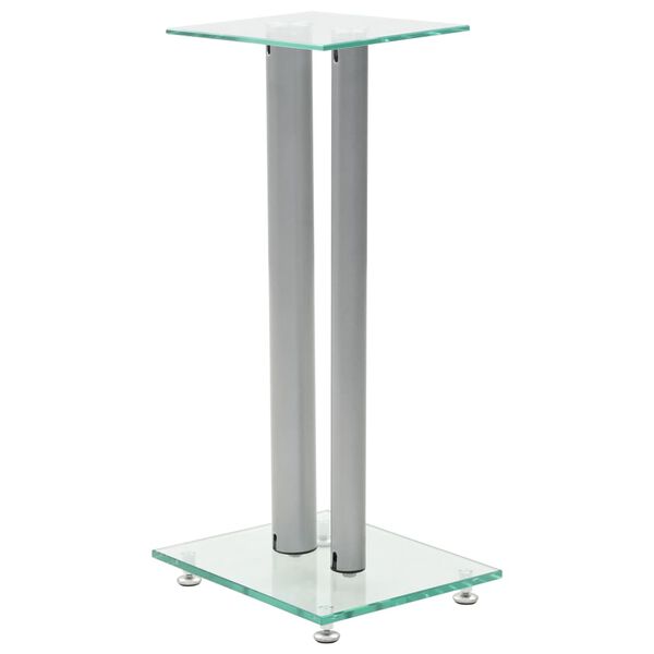 vidaXL Support haut-parleur 2pc Verre tremp&eacute; Design 2 colonnes Argent&eacute;