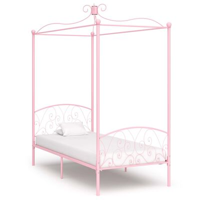 vidaXL Cadre de lit à baldaquin sans matelas rose métal 100x200 cm