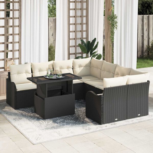 vidaXL Ensemble de canap&eacute; de jardin 9 pcs Noir Poly Rattan