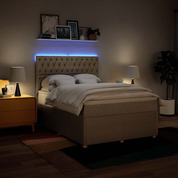 vidaXL Sommier &agrave; lattes de lit avec matelas Cr&egrave;me 140x200 cm Tissu