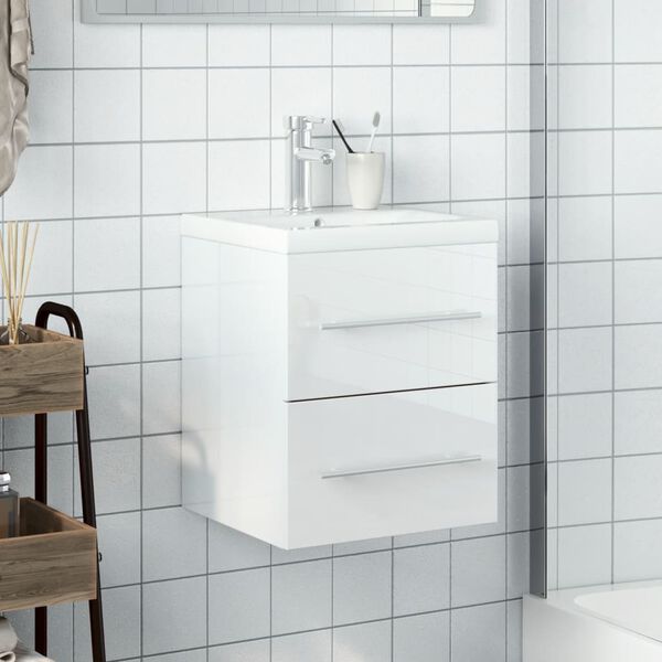 vidaXL Armoire lavabo de salle de bain bassin int&eacute;gr&eacute; blanc brillant