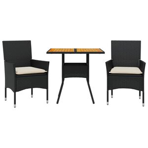 vidaXL Ensemble &agrave; manger de jardin et coussins 3 pcs noir rotin acacia