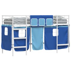 vidaXL Cadre de lit superpos&eacute; pour enfants avec rideaux Blanc et Bleu