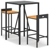 vidaXL Ensemble de bar jardin 3 pcs noir poly rotin/bois massif acacia
