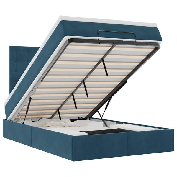 vidaXL Cadre de lit ottoman avec matelas bleu fonc&eacute; 120x200 cm velours