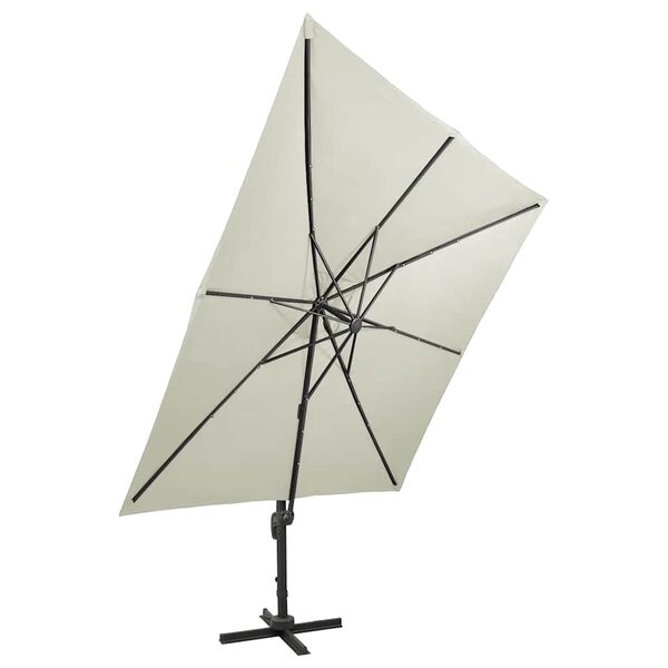vidaXL Parasol de jardin en porte-&agrave;-faux et m&acirc;t et lumi&egrave;res LED sable