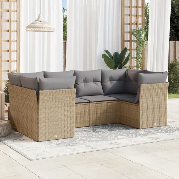 vidaXL Salon de jardin avec coussins 6 pcs beige r&eacute;sine tress&eacute;e