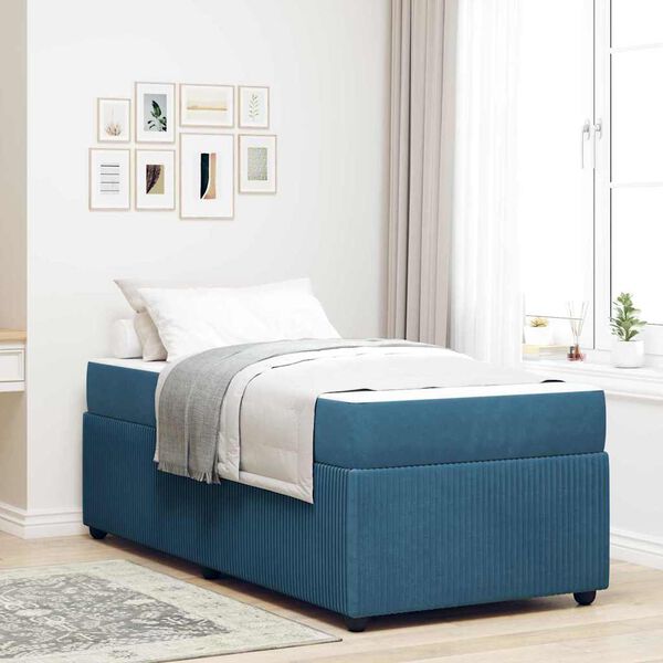 vidaXL Cadre de lit avec matelas Bleu 100 x 200 cm tissu