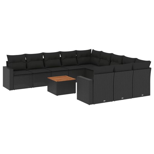 vidaXL Salon de jardin 12 pcs avec coussins noir r&eacute;sine tress&eacute;e