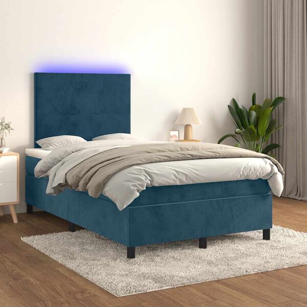 vidaXL Sommier &agrave; lattes de lit avec matelas LED bleu fonc&eacute; 120x190 cm