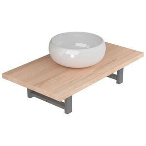vidaXL Meuble de salle de bain en deux pi&egrave;ces C&eacute;ramique Ch&ecirc;ne