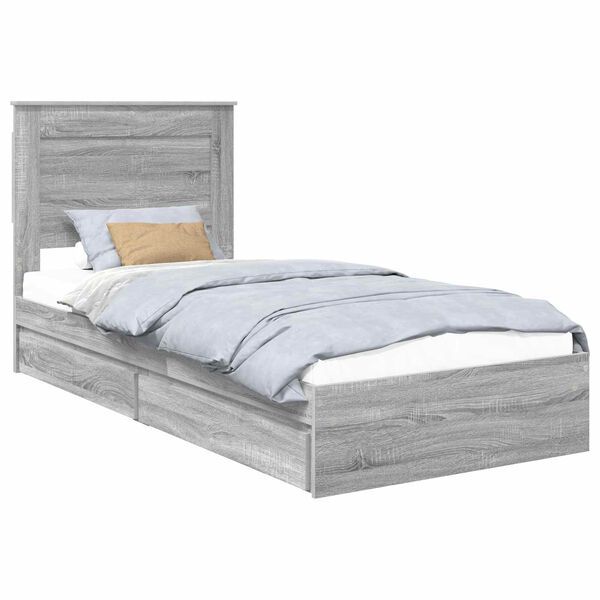 vidaXL Lit de Rangement Gris Sonoma 90 x 190 cm Bois d'ing&eacute;nierie