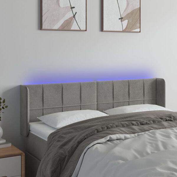 vidaXL T&ecirc;te de lit &agrave; LED Gris clair 147x16x78/88 cm Velours