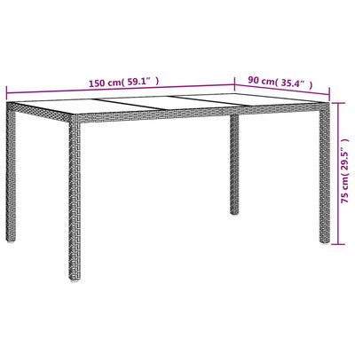 vidaXL Table de jardin 150x90x75 cm Verre trempé/résine tressée Blanc