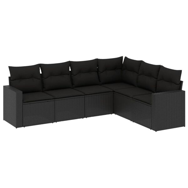 vidaXL Salon de jardin 6 pcs avec coussins noir r&eacute;sine tress&eacute;e