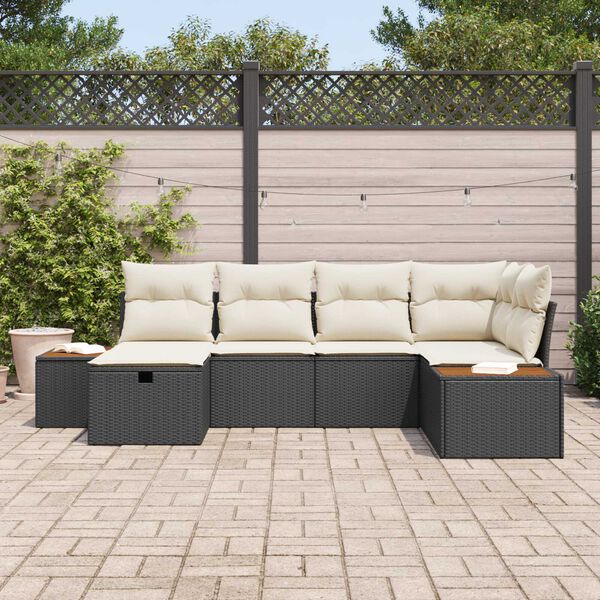 vidaXL Ensemble de canapé de jardin avec coussin 6 pcs Noir polyrotin