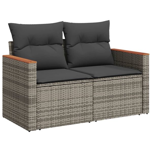 vidaXL Salon de jardin avec coussins 12 pcs gris r&eacute;sine tress&eacute;e