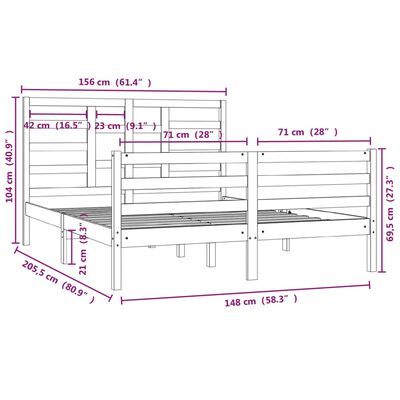 vidaXL Cadre de lit Blanc Bois massif 150x200 cm Très grand