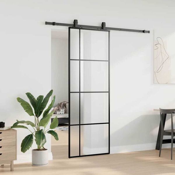 vidaXL Porte coulissante kit de quincaillerie noir 76x205 cm verre ESG