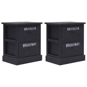 vidaXL 2 pcs Tables de chevet Noir 38x28x45 cm Bois de Paulownia
