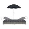 vidaXL Chaise longue d'extérieur avec parasol Résine tressée Gris
