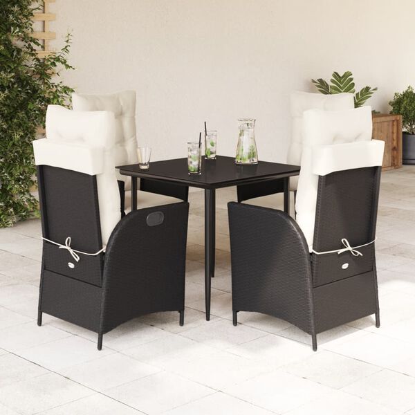 vidaXL Ensemble &agrave; manger de jardin coussins 5pcs Noir R&eacute;sine tress&eacute;e