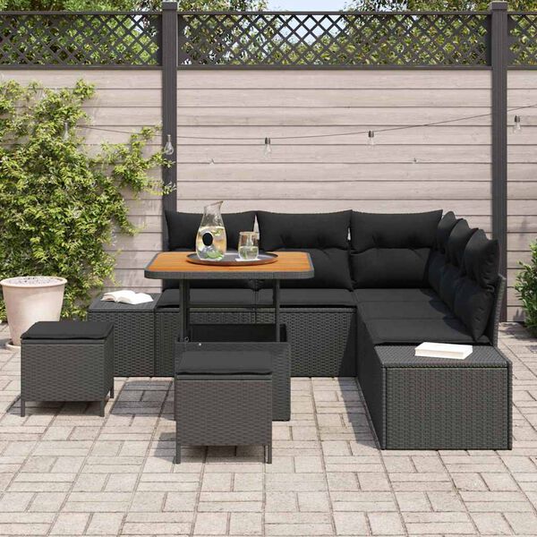 vidaXL Ensemble de canap&eacute; de jardin avec coussin 8 pcs Noir Poly rotin