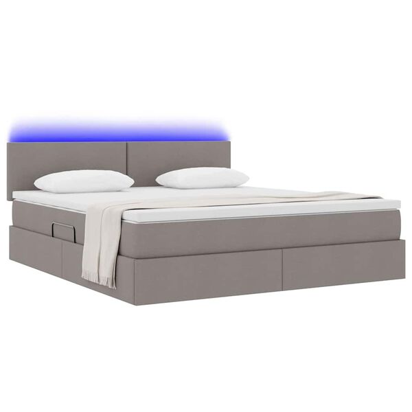 vidaXL Lit avec rangement et LED avec matelas Taupe 160 x 200 cm tissu