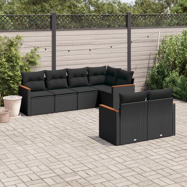 vidaXL Salon de jardin 7 pcs avec coussins noir r&eacute;sine tress&eacute;e