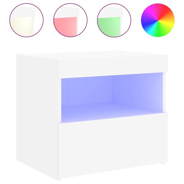 vidaXL Table de chevet avec lumières LED blanc 50x40x45 cm