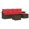 vidaXL Ensemble de canap&eacute; de jardin 6 pcs Marron et rouge polyrotin