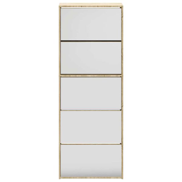 vidaXL Meuble &agrave; chaussures 5 &eacute;tag&egrave;res et miroir 63x17x169,5 cm Ch&ecirc;ne