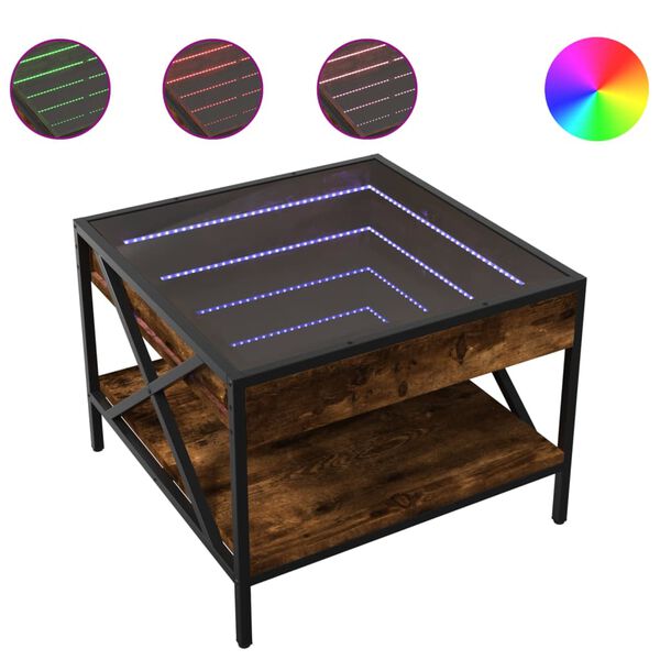 vidaXL Table basse avec LED Infinity ch&ecirc;ne fum&eacute; 50x50x38 cm
