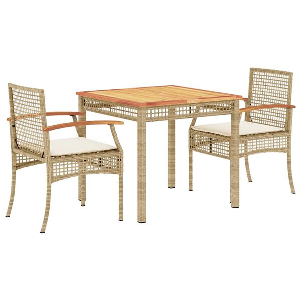 vidaXL Ensemble à manger de jardin et coussins 3 pcs Beige poly rotin