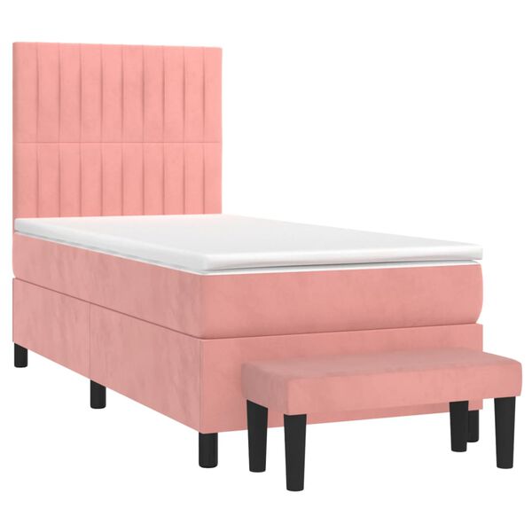 vidaXL Sommier &agrave; lattes de lit avec matelas Rose 90x190 cm Velours