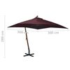 vidaXL Parasol de jardin suspendu et m&acirc;t rouge bordeaux bois de sapin