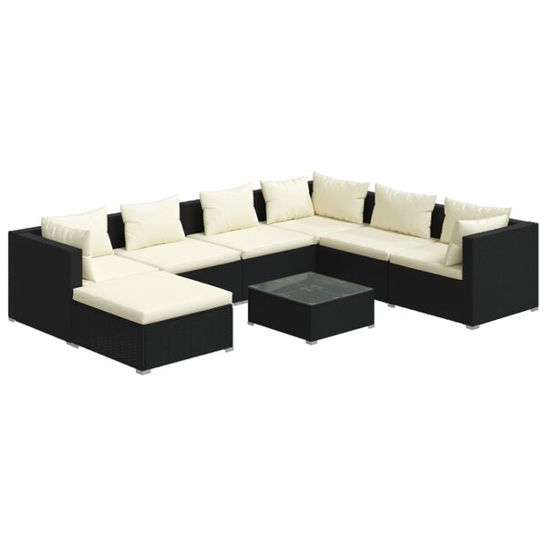 vidaXL Salon de jardin 8 pcs avec coussins R&eacute;sine tress&eacute;e Noir
