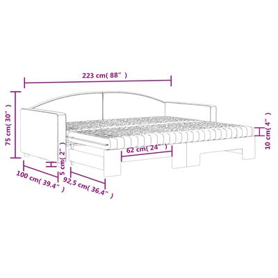 vidaXL Lit de jour avec gigogne et matelas noir 90x200 cm tissu