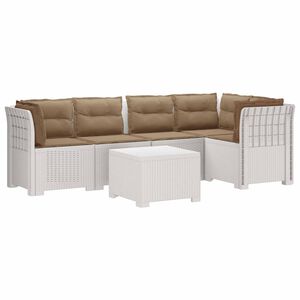 vidaXL Canap&eacute; de Jardin 5 Places avec Coussins Aspect Rotin PP Blanc