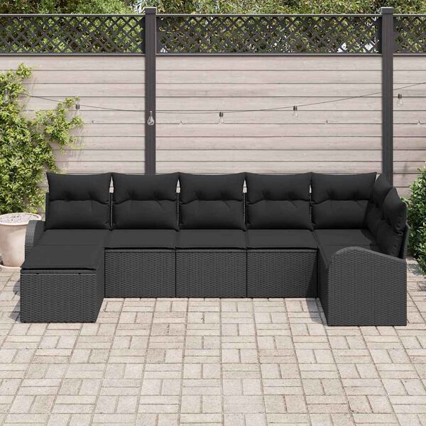 vidaXL Ensemble de canap&eacute; de jardin 7 pcs Noir Poly rotin