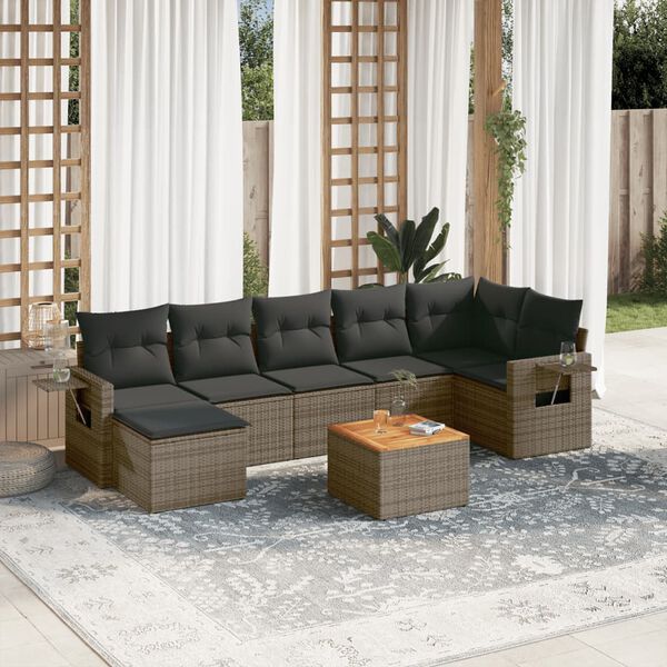 vidaXL Salon de jardin 8 pcs avec coussins gris r&eacute;sine tress&eacute;e
